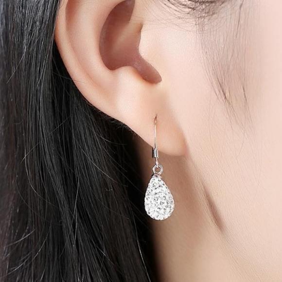 925 Sterling Silver Water Drop Rhinestone Earrings - Picture 2 of 4